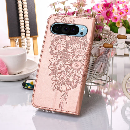 For Google Pixel 9 Embossed Butterfly Leather Phone Case(Rose Gold) by buy2fix