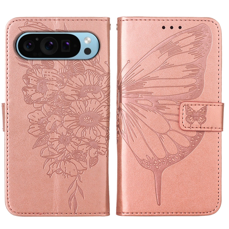 For Google Pixel 9 Embossed Butterfly Leather Phone Case(Rose Gold) by buy2fix