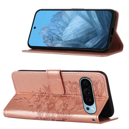 For Google Pixel 9 Embossed Butterfly Leather Phone Case(Rose Gold) by buy2fix