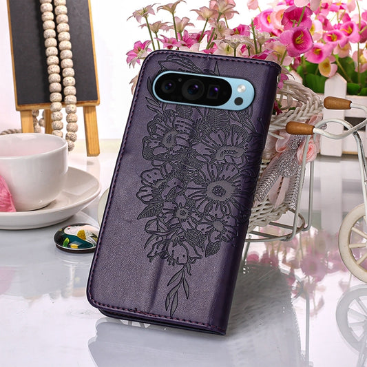 For Google Pixel 9 Embossed Butterfly Leather Phone Case(Dark Purple) by buy2fix