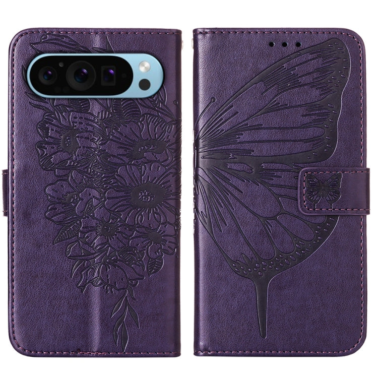 For Google Pixel 9 Embossed Butterfly Leather Phone Case(Dark Purple) by buy2fix