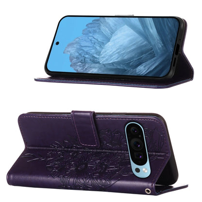 For Google Pixel 9 Embossed Butterfly Leather Phone Case(Dark Purple) by buy2fix