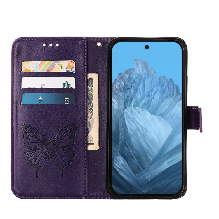 For Google Pixel 9 Embossed Butterfly Leather Phone Case(Dark Purple) by buy2fix