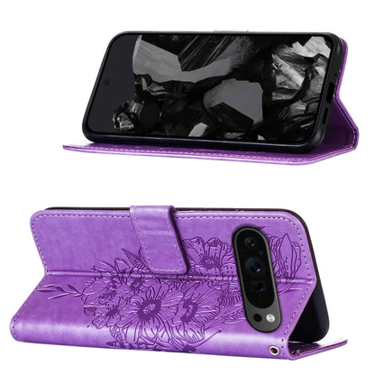 For Google Pixel 9 Pro Embossed Butterfly Leather Phone Case(Purple) by buy2fix