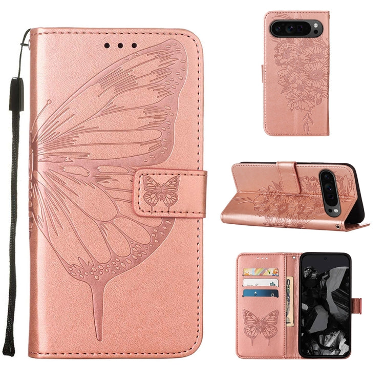 For Google Pixel 9 Pro Embossed Butterfly Leather Phone Case(Rose Gold) by buy2fix