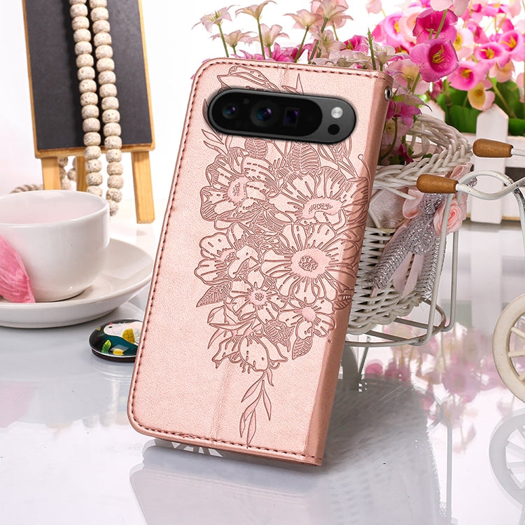 For Google Pixel 9 Pro Embossed Butterfly Leather Phone Case(Rose Gold) by buy2fix