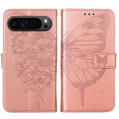 For Google Pixel 9 Pro Embossed Butterfly Leather Phone Case(Rose Gold) by buy2fix
