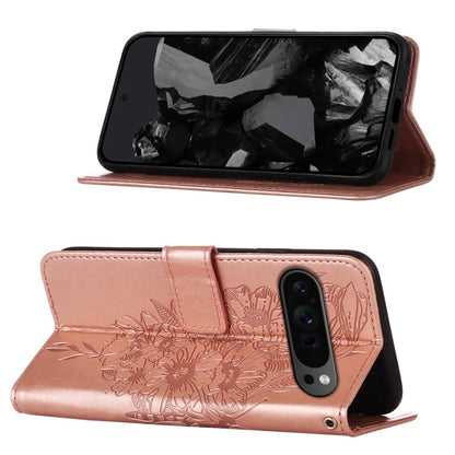 For Google Pixel 9 Pro Embossed Butterfly Leather Phone Case(Rose Gold) by buy2fix
