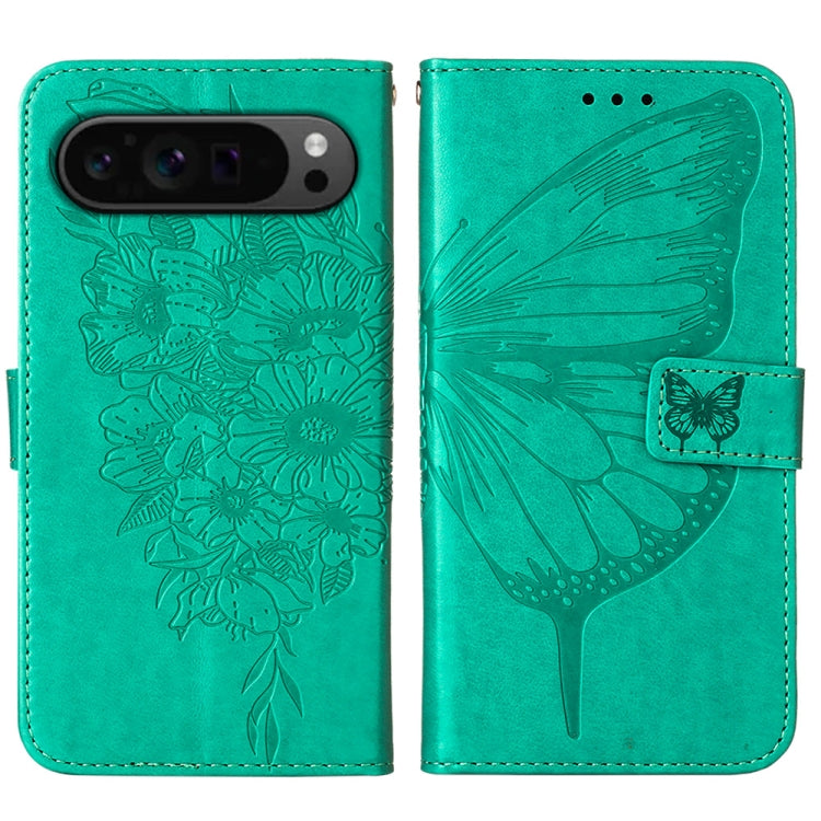 For Google Pixel 9 Pro Embossed Butterfly Leather Phone Case(Green) by buy2fix