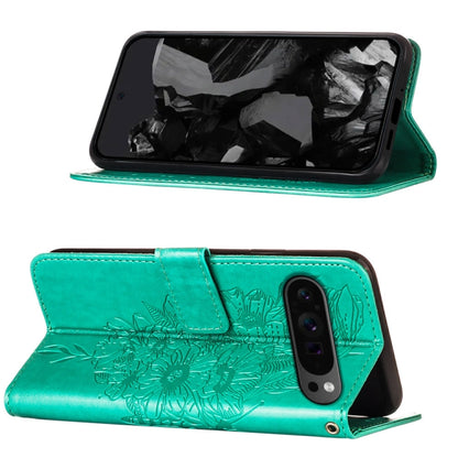 For Google Pixel 9 Pro Embossed Butterfly Leather Phone Case(Green) by buy2fix