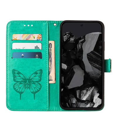 For Google Pixel 9 Pro Embossed Butterfly Leather Phone Case(Green) by buy2fix