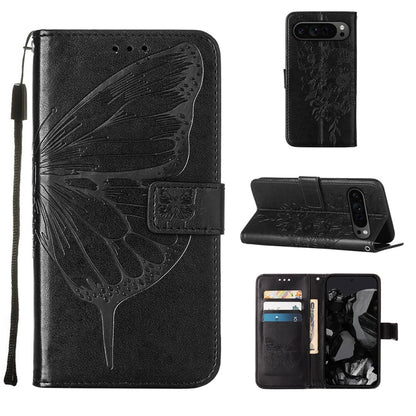 For Google Pixel 9 Pro Embossed Butterfly Leather Phone Case(Black) by buy2fix