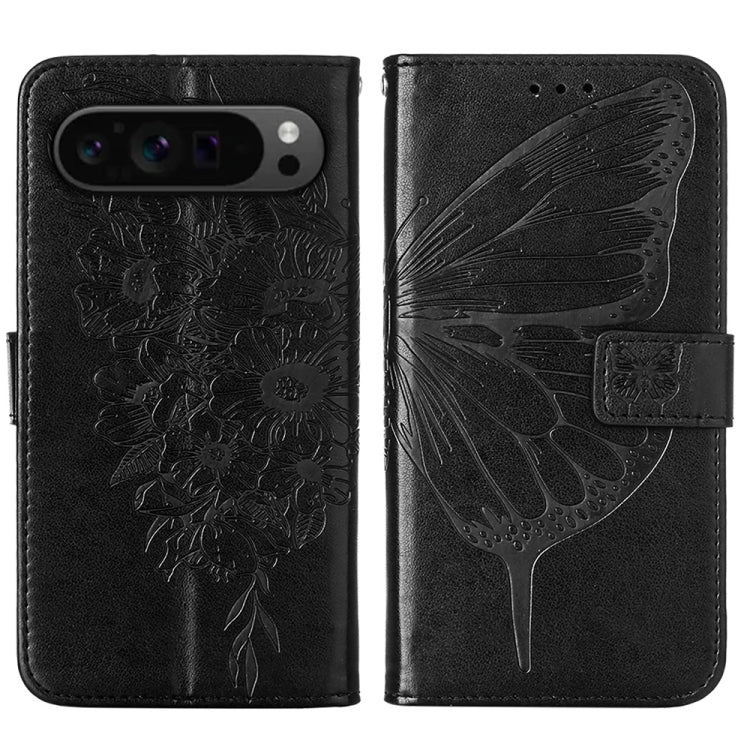 For Google Pixel 9 Pro Embossed Butterfly Leather Phone Case(Black) by buy2fix