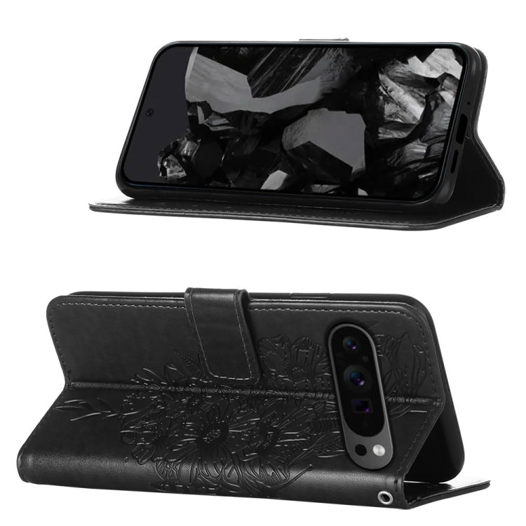 For Google Pixel 9 Pro Embossed Butterfly Leather Phone Case(Black) by buy2fix