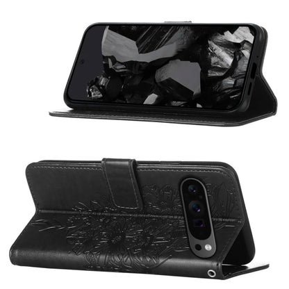 For Google Pixel 9 Pro Embossed Butterfly Leather Phone Case(Black) by buy2fix