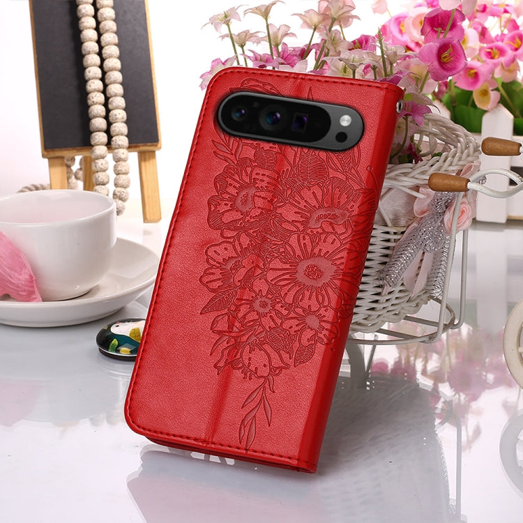 For Google Pixel 9 Pro Embossed Butterfly Leather Phone Case(Red) by buy2fix