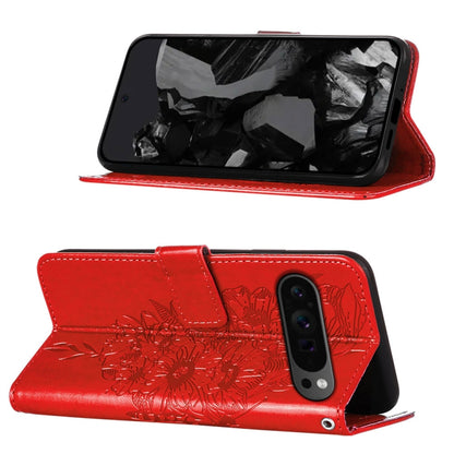 For Google Pixel 9 Pro Embossed Butterfly Leather Phone Case(Red) by buy2fix