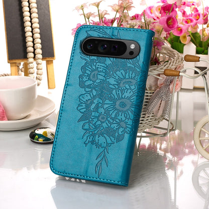 For Google Pixel 9 Pro Embossed Butterfly Leather Phone Case(Blue) by buy2fix