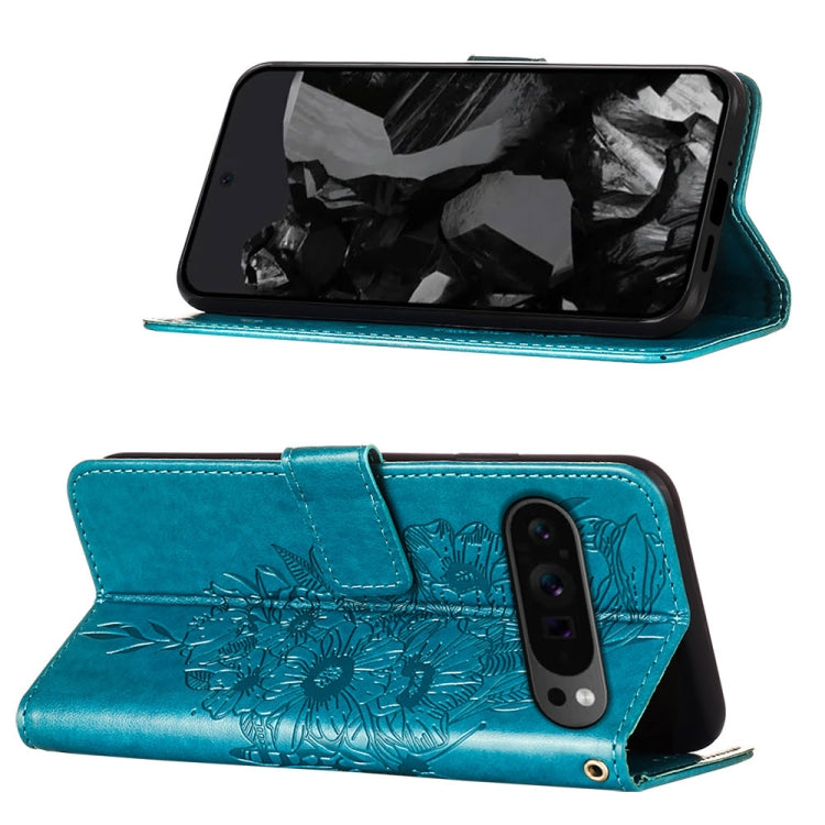 For Google Pixel 9 Pro Embossed Butterfly Leather Phone Case(Blue) by buy2fix