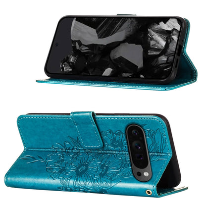 For Google Pixel 9 Pro Embossed Butterfly Leather Phone Case(Blue) by buy2fix