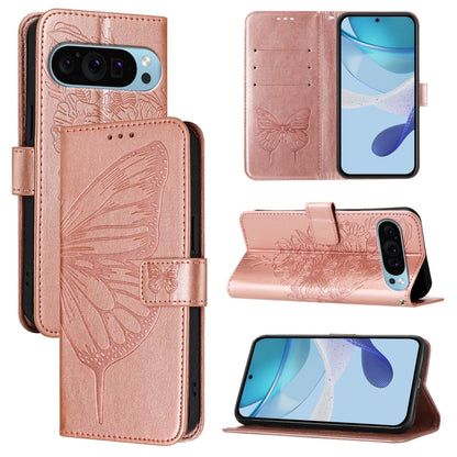 For Google Pixel 9 Pro XL Embossed Butterfly Leather Phone Case(Rose Gold) by buy2fix