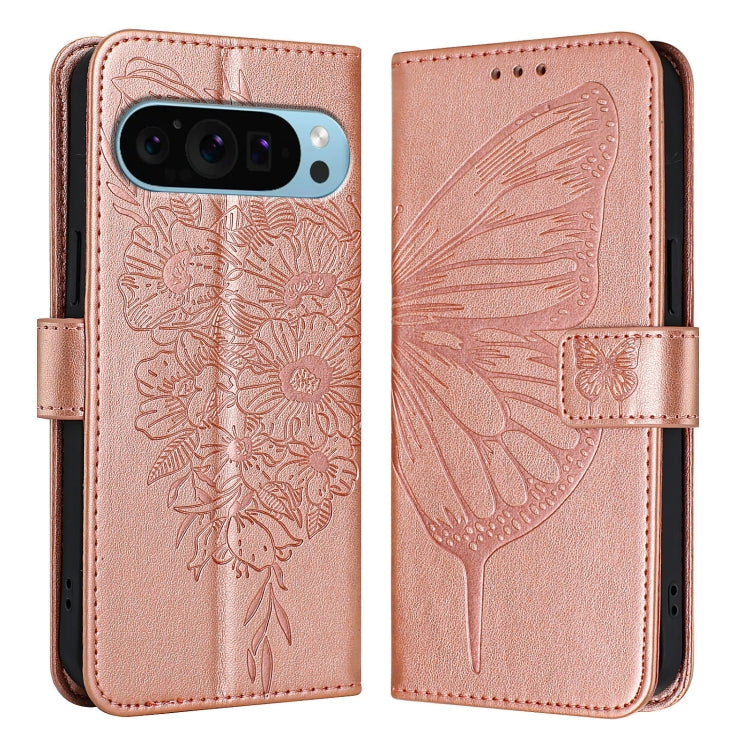 For Google Pixel 9 Pro XL Embossed Butterfly Leather Phone Case(Rose Gold) by buy2fix
