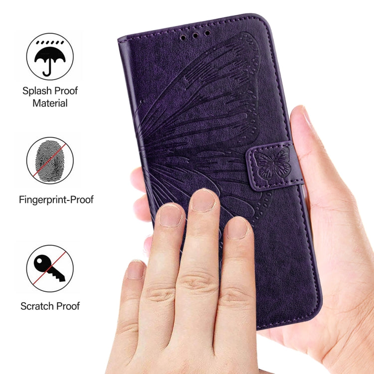 For Google Pixel 9 Pro XL Embossed Butterfly Leather Phone Case(Dark Purple) by buy2fix