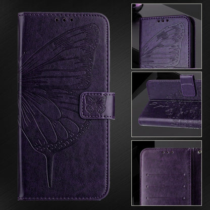 For Google Pixel 9 Pro XL Embossed Butterfly Leather Phone Case(Dark Purple) by buy2fix