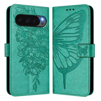 For Google Pixel 10 / 10 Pro+ Embossed Butterfly Leather Phone Case(Green) - Google Cases by buy2fix | Online Shopping UK | buy2fix