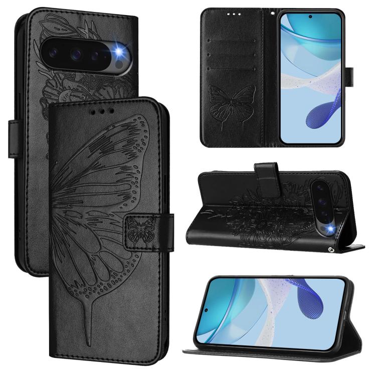 For Google Pixel 10 / 10 Pro+ Embossed Butterfly Leather Phone Case(Black) - Google Cases by buy2fix | Online Shopping UK | buy2fix
