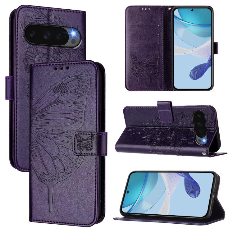For Google Pixel 10 / 10 Pro+ Embossed Butterfly Leather Phone Case(Dark Purple) - Google Cases by buy2fix | Online Shopping UK | buy2fix