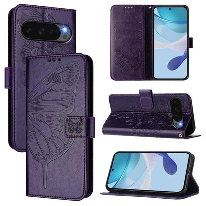 For Google Pixel 10 / 10 Pro+ Embossed Butterfly Leather Phone Case(Dark Purple) - Google Cases by buy2fix | Online Shopping UK | buy2fix