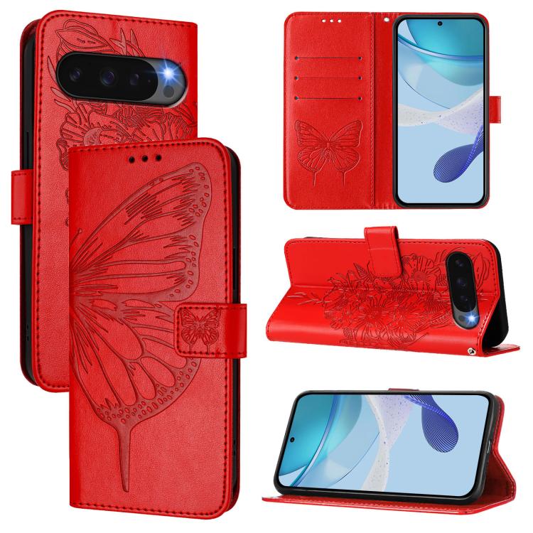 For Google Pixel 10 / 10 Pro+ Embossed Butterfly Leather Phone Case(Red) - Google Cases by buy2fix | Online Shopping UK | buy2fix