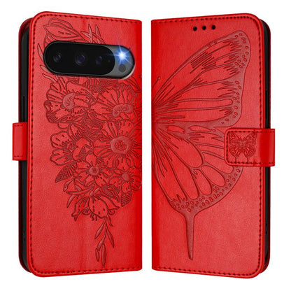 For Google Pixel 10 / 10 Pro+ Embossed Butterfly Leather Phone Case(Red) - Google Cases by buy2fix | Online Shopping UK | buy2fix
