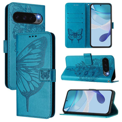 For Google Pixel 10 / 10 Pro+ Embossed Butterfly Leather Phone Case(Blue) - Google Cases by buy2fix | Online Shopping UK | buy2fix