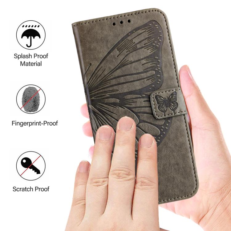 For Google Pixel 10 Pro XL Embossed Butterfly Leather Phone Case(Grey) - Google Cases by buy2fix | Online Shopping UK | buy2fix