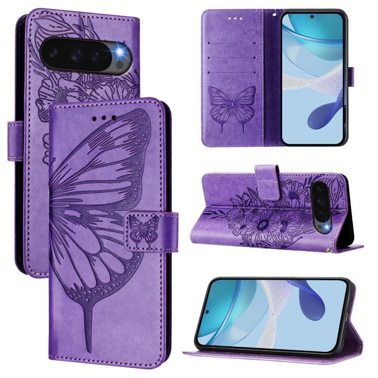 For Google Pixel 10 Pro XL Embossed Butterfly Leather Phone Case(Purple) - Google Cases by buy2fix | Online Shopping UK | buy2fix