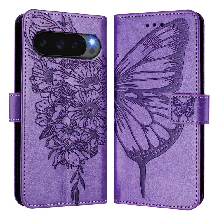 For Google Pixel 10 Pro XL Embossed Butterfly Leather Phone Case(Purple) - Google Cases by buy2fix | Online Shopping UK | buy2fix