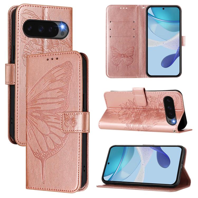 For Google Pixel 10 Pro XL Embossed Butterfly Leather Phone Case(Rose Gold) - Google Cases by buy2fix | Online Shopping UK | buy2fix