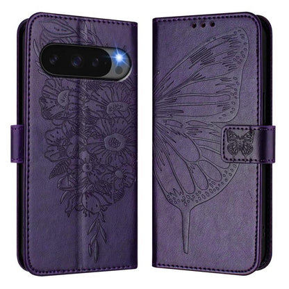 For Google Pixel 10 Pro XL Embossed Butterfly Leather Phone Case(Dark Purple) - Google Cases by buy2fix | Online Shopping UK | buy2fix