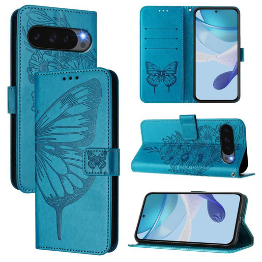 For Google Pixel 10 Pro XL Embossed Butterfly Leather Phone Case(Blue) - Google Cases by buy2fix | Online Shopping UK | buy2fix