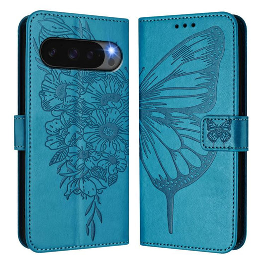 For Google Pixel 10 Pro XL Embossed Butterfly Leather Phone Case(Blue) - Google Cases by buy2fix | Online Shopping UK | buy2fix