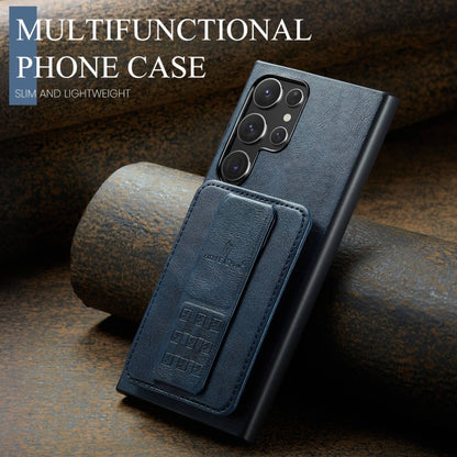 For Samsung Galaxy S22 Ultra 5G Fierre Shann Oil Wax Cow Leather Card Holder Back Phone Case(Blue) by FIERRE SHANN