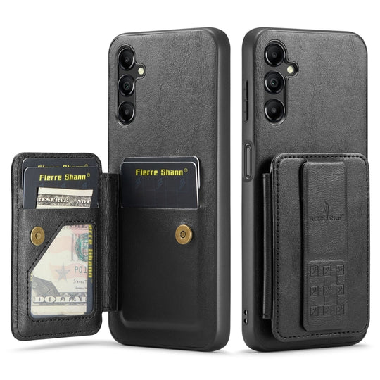 For Samsung Galaxy A15 5G Fierre Shann Oil Wax Cow Leather Card Holder Back Phone Case(Black)