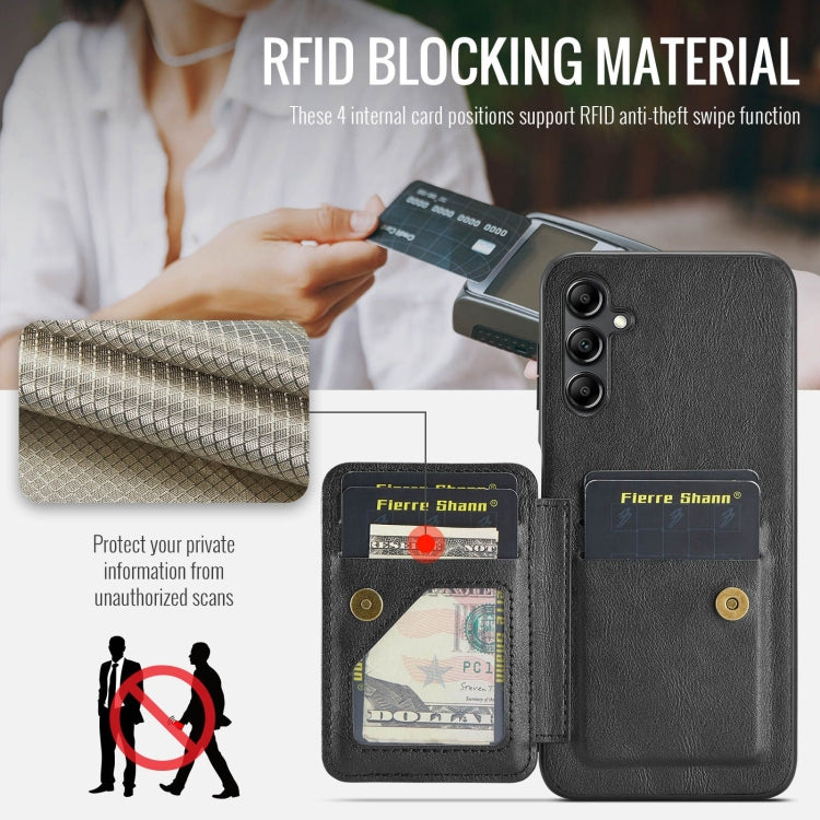 For Samsung Galaxy A15 5G Fierre Shann Oil Wax Cow Leather Card Holder Back Phone Case(Black) by FIERRE SHANN