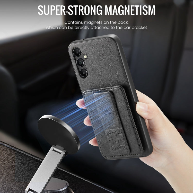 For Samsung Galaxy A15 5G Fierre Shann Oil Wax Cow Leather Card Holder Back Phone Case(Black) by FIERRE SHANN