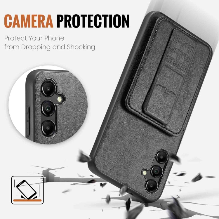 For Samsung Galaxy A15 5G Fierre Shann Oil Wax Cow Leather Card Holder Back Phone Case(Black) by FIERRE SHANN