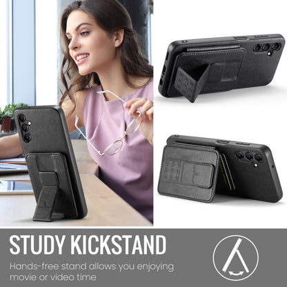 For Samsung Galaxy A15 5G Fierre Shann Oil Wax Cow Leather Card Holder Back Phone Case(Black) by FIERRE SHANN