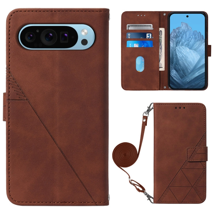For Google Pixel 9 Crossbody 3D Embossed Flip Leather Phone Case(Brown) by buy2fix