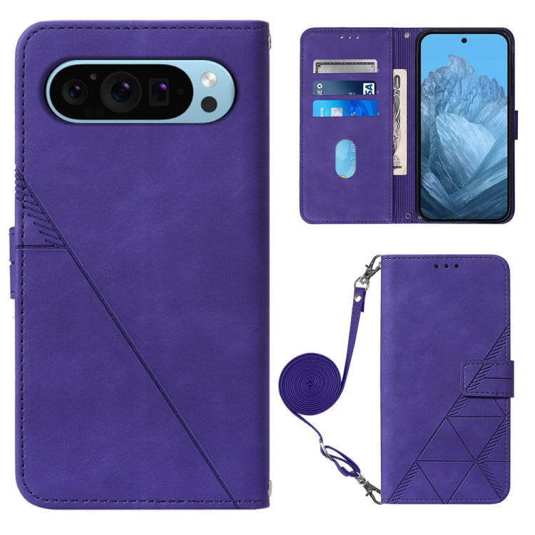 For Google Pixel 9 Crossbody 3D Embossed Flip Leather Phone Case(Purple) by buy2fix